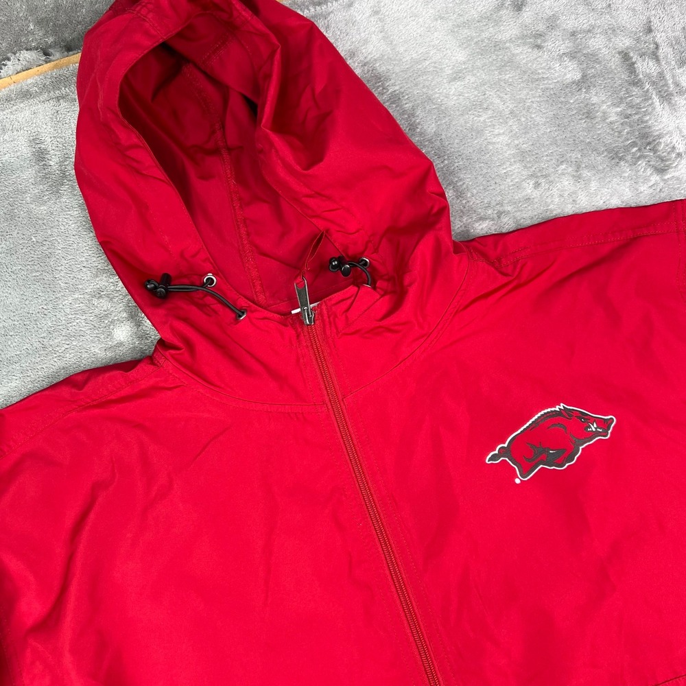 Champion‎ Arkansas Razorbacks Windbreaker Mens Large Red Solid Packable Jacket